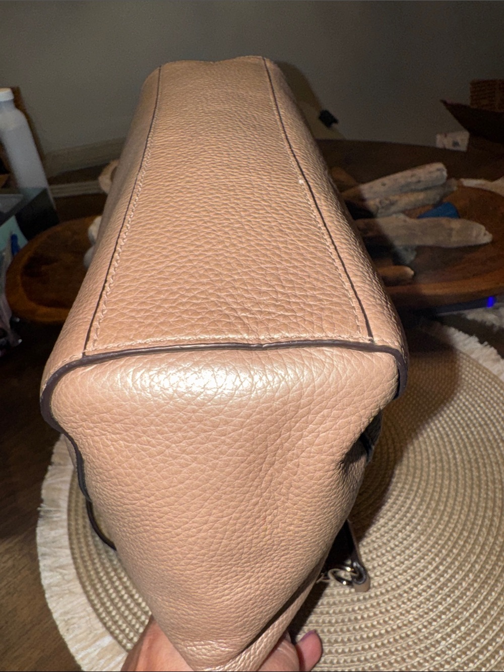 Coach metallic champagne Pebbled LeatherShoulder Bag & Cream Flower Charm - Picture 4 of 8
